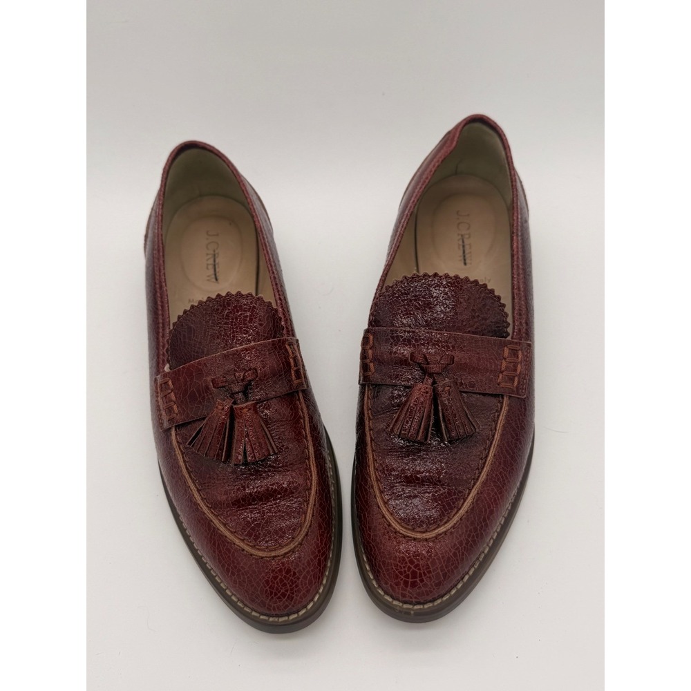J.Crew‎ Vintage Burgundy Textured Leather Tassel Loafers Made in Italy Womens 7
